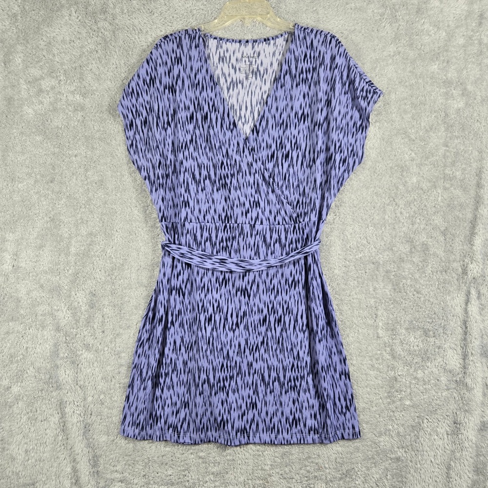 Nine West Womens XL Purple Black Abstract Print Faux Wrap Short Sleeve Dress